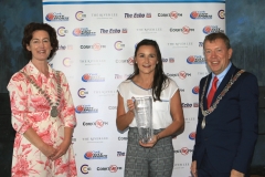 No repro fee.At the River Lee Hotel for the Cork City Sports Athletic Persson of the Year for 2020. Olympian Phiil Healy, Bandon AC with Cork County Mayor Gillian Coughland and Deputy Lord Mayor Cllr Tony Fitzgerald.