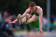 14 August 2019; Colm Bourke of Ireland competing in the Men's Long Jump event, sponsored by Cork Airport during the BAM Cork City Sports at CIT Athletics Stadium in Bishopstown, Cork. Photo by Sam Barnes/Sportsfile