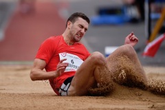 14 August 2019; Jesse Thibodeau of Canada competing in the Men's Long Jump event, sponsored by Cork Airport during the BAM Cork City Sports at CIT Athletics Stadium in Bishopstown, Cork. Photo by Sam Barnes/Sportsfile