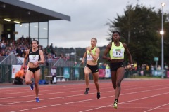 14 August 2019; Candace Hill of USA, right, on her way to winning the Women's 200m event, sponsored by BAM Ireland, during the BAM Cork City Sports at CIT Athletics Stadium in Bishopstown, Cork. Photo by Sam Barnes/Sportsfile