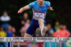 14 August 2019; David Kendziera of USA on his way to winning the Men's 400m Hurdles event, sponsored by KBC Bank, during the BAM Cork City Sports at CIT Athletics Stadium in Bishopstown, Cork. Photo by Sam Barnes/Sportsfile