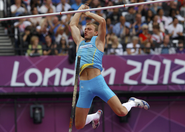 Kazakhstan's Nikita Filippov competes in the men's pole vault qualification at the London 2012 Olympic Games 