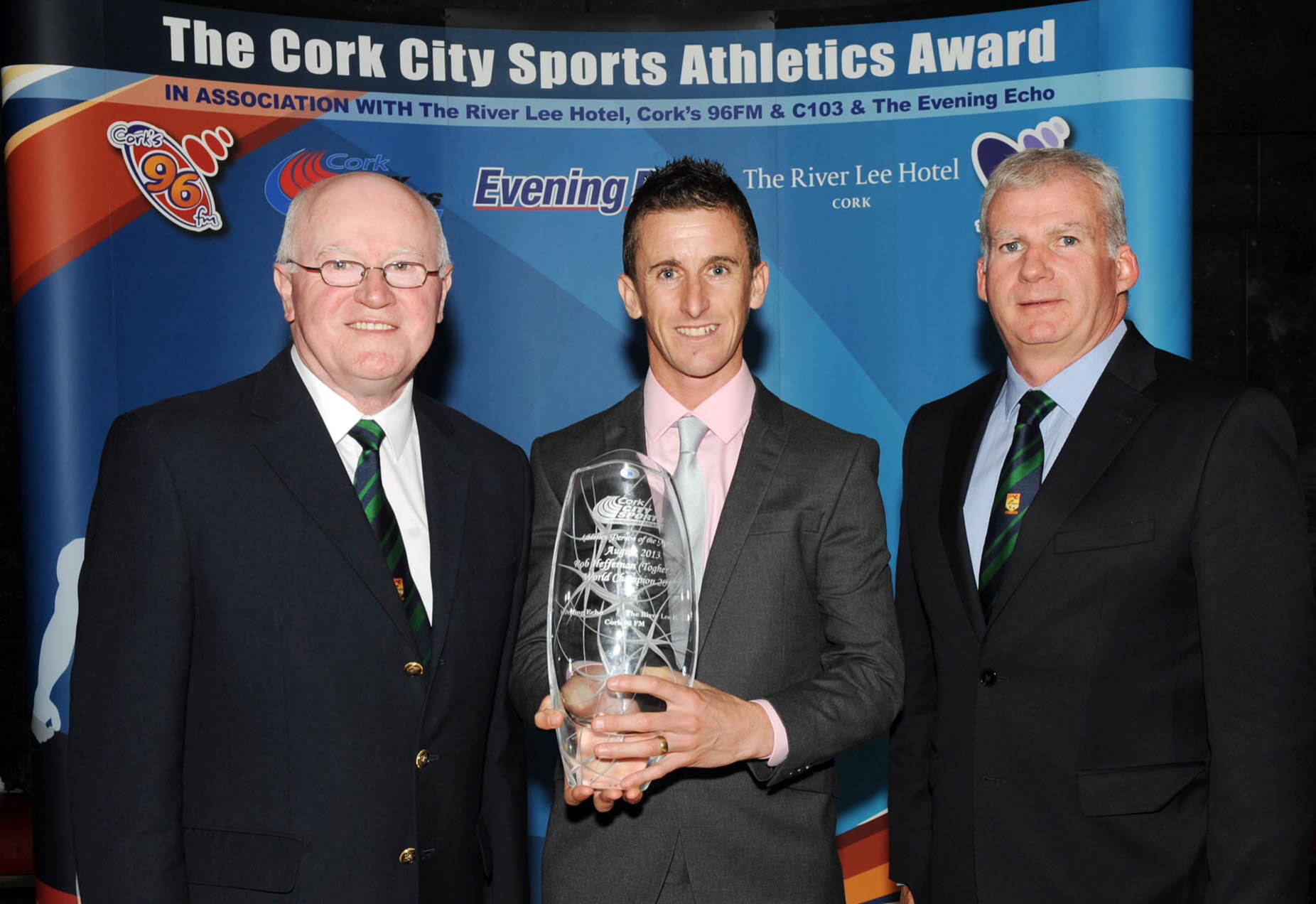 Robert Heffernan CCS Athlete of the Month Aug 13. Tony O'Connell CCS Chairman, Rob Heffernan & Donal Murnane