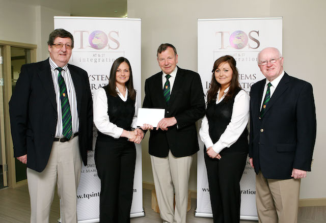 Leona Bransfield,TQS Integration Ltd, presenting a Sponsorship Cheque to Frank Walley, President, Cork City Sports also in picture L to R., Terry O'Rourke, Secretary, CCS, Nicole Landers, TQS Integration Ltd and Tony O'Connell, Chairman, Cork City Sports. 