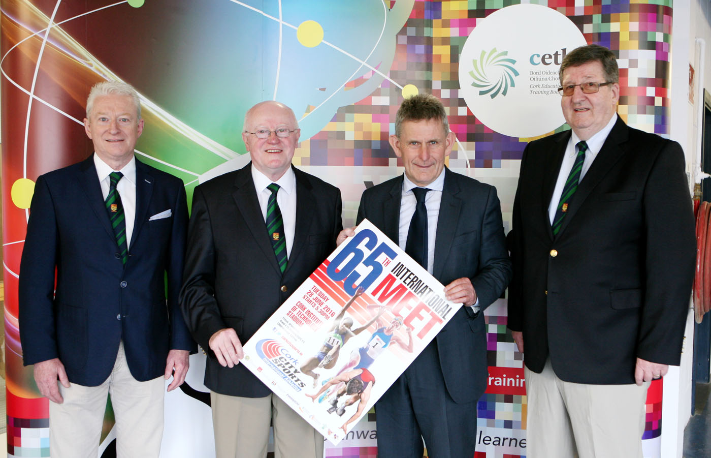 CETB Anounce Sponsorship of the !500 Junior Mens Race at the 65th Cork City Sports International Athletics Meeting on Tuesday Evening the 28th June next at CIT Athletics Stadium. L to R., Joe Hartnett, Meeting Director CCS, Tony O'Connell Chairman CCS. Ted Owens CEO CETB and Terry O'Rourke Secretary CCS. Picture, Europhoto.