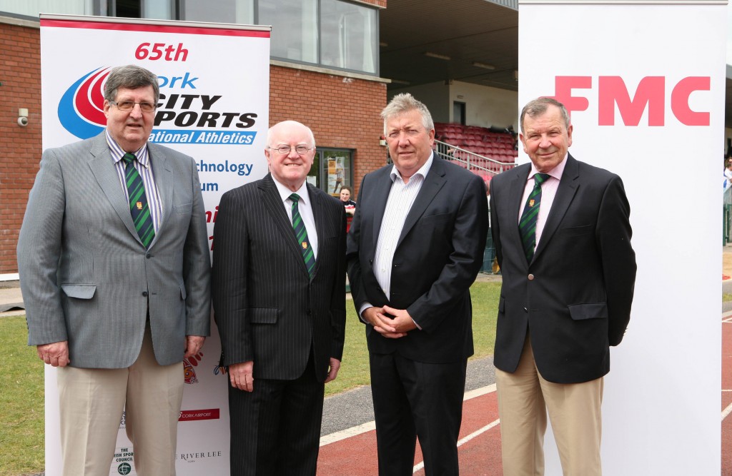 L to R., terry O'Rourke, Secretary CCS, Tony 'Connell, Chairman CCS, Brendan Keane, General Manager FMC International ( Sponsor ) and Frank Walley, President CCS.